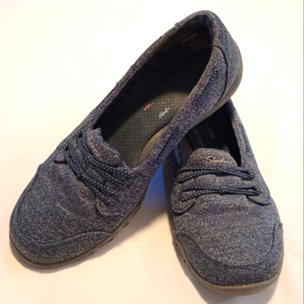 Skechers Women's Size 7.5M Slip On Shoes Blue Fabric Memory Foam Elastic EUC
